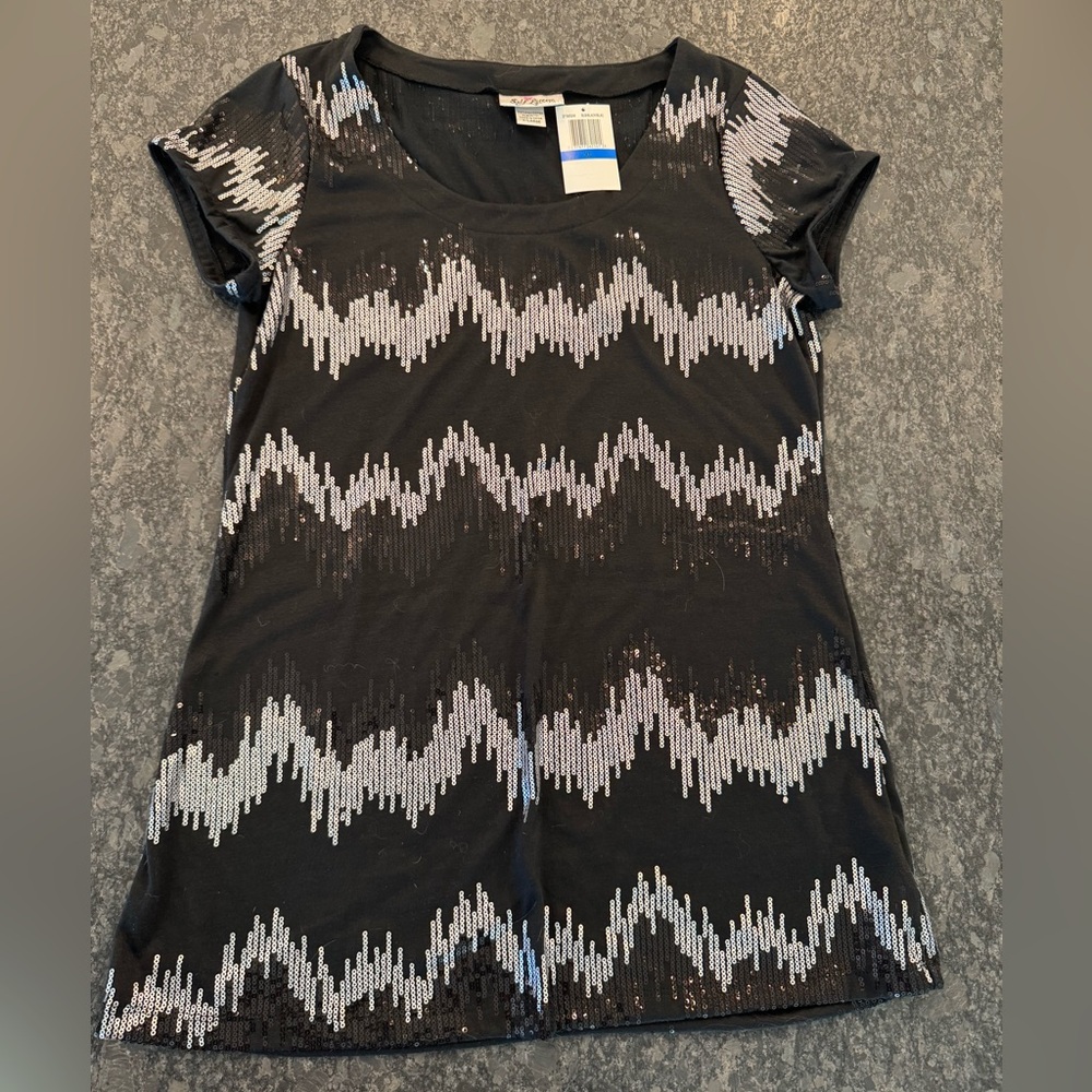 Self Esteem Black Top with Silver Sequins, NWT